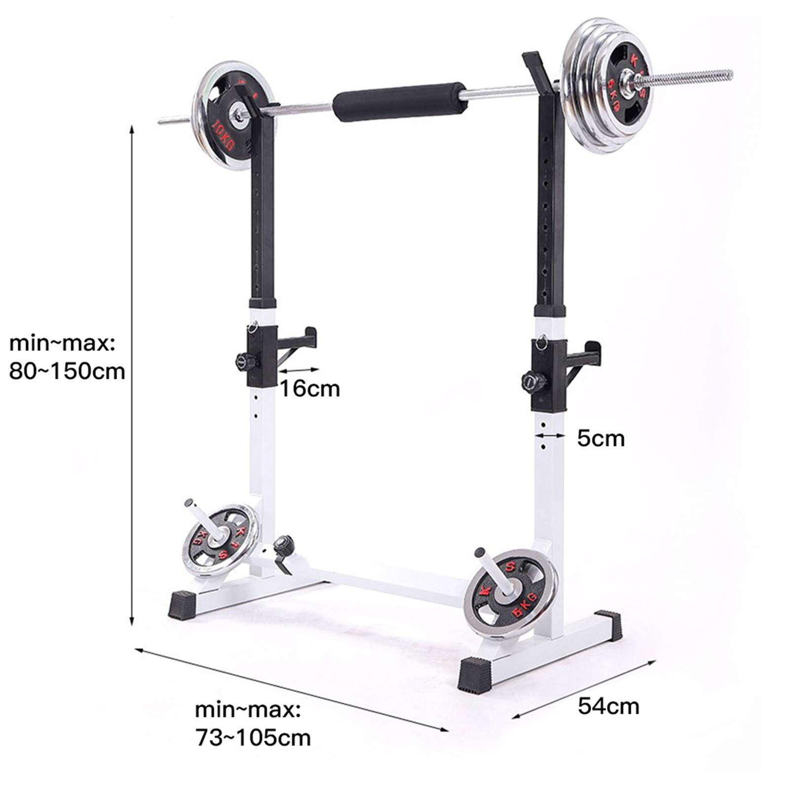 Rack de Musculation,Poids-Cage de Squat Supports de Squat Réglable pour la Salle de Sport (73-105 * 54 * 80-150cm-blanche)