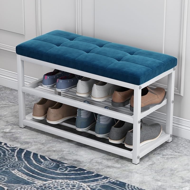 Banc à chaussures 3 niveaux bleu 70 cm avec coussin confortable pour l'entrée