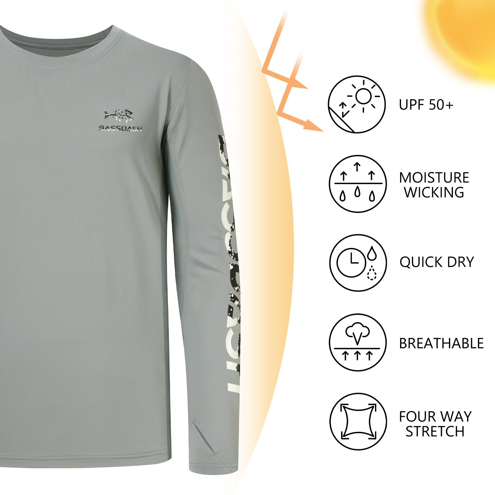 Bassdash Maglia Anti UV da Uomo Maglietta Maniche Lunghe Camicie Grafiche UPF 50+ Camicia da Pesca Assorbimento dell'umidità