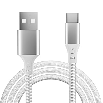 pluX [6.6ft/2m Charger for Samsung Galaxy A15 / A05s / A25 / A14 / A04s / A13 / A04s / A22 / A23 / A33 / A53 / A73 / A12 M13 M23 M33 M53 S22 S23 Nylon Braided USB C to USB A Charging Cable SILVER