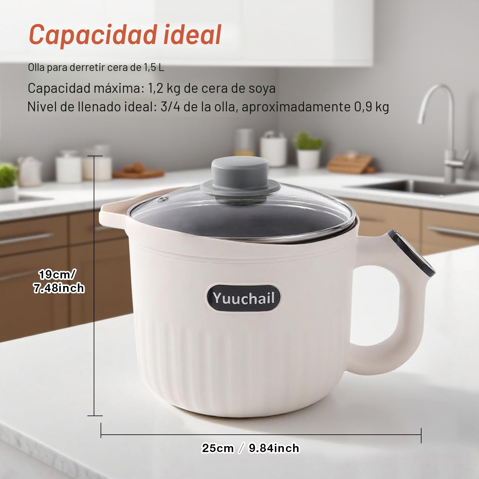 Yuuchail Olla de fusión de cera para pantalla táctil, control digital de temperatura (50 ℃-130 ℃), derretidor de cera eléctrico para hacer velas y jabón con revestimiento antiadherente y vertido