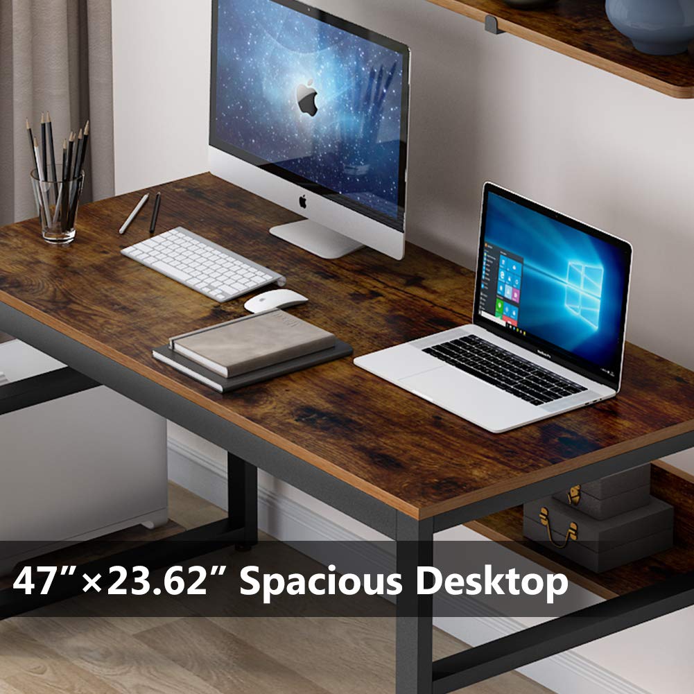 Tribesigns Industrial Computer Desk with 2 Floating Shelves, 47inch