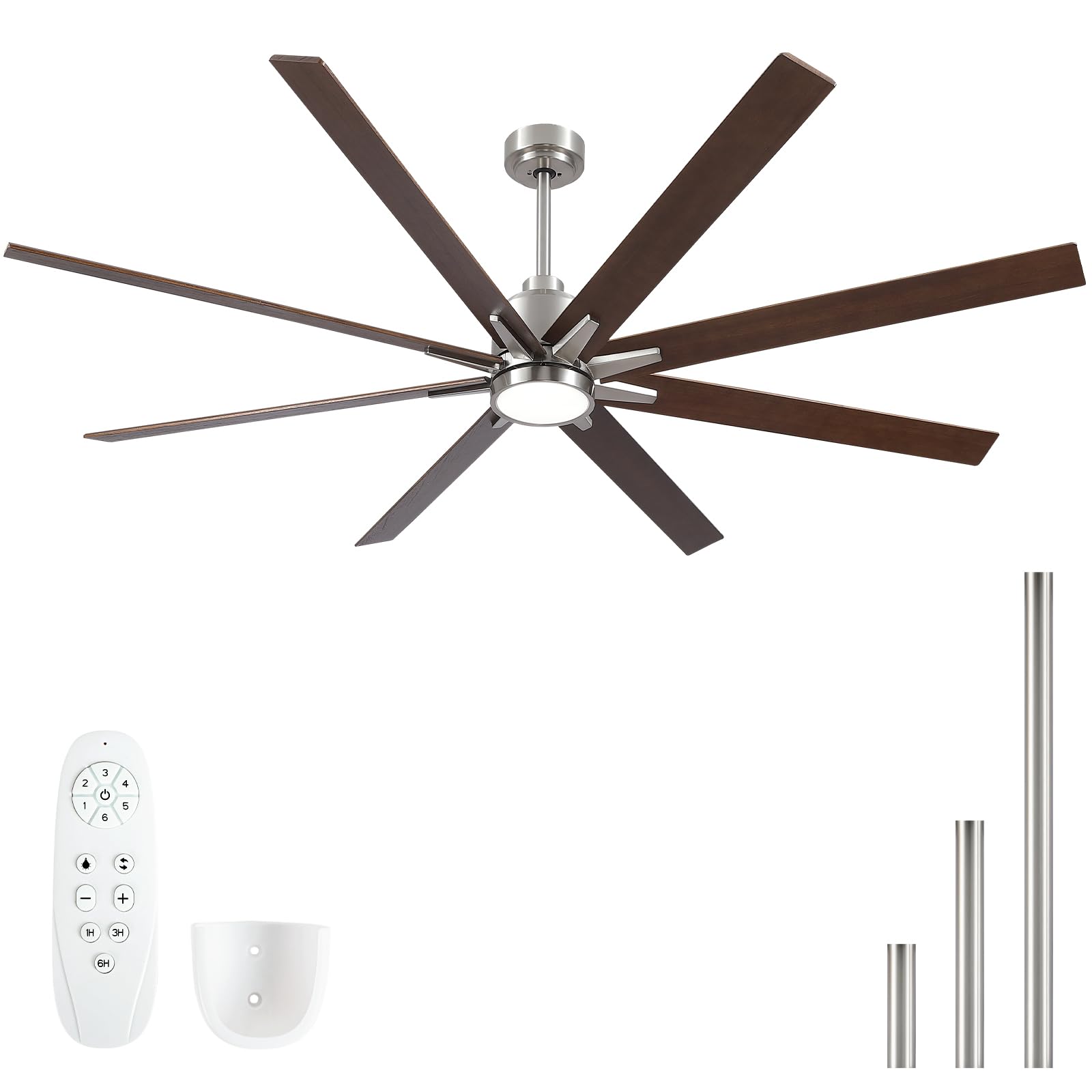 Rayqueen 72 Inch Large Ceiling Fans with Lights and Remote, Walnut Blades, 3CCT Dimmable LED, 6-Speed Reversible DC Motor, Ultra Quiet, 3 Timers for