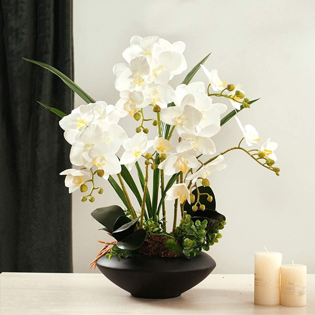 Sbziojhdr D Artificial Flowers, Ecor Artificial Flowers With Vase L Orchidimulation Floweret Fake Flowerilk Phalaenopsis Bouquet Flower Arrangement Floral Faux Flowersb(D)