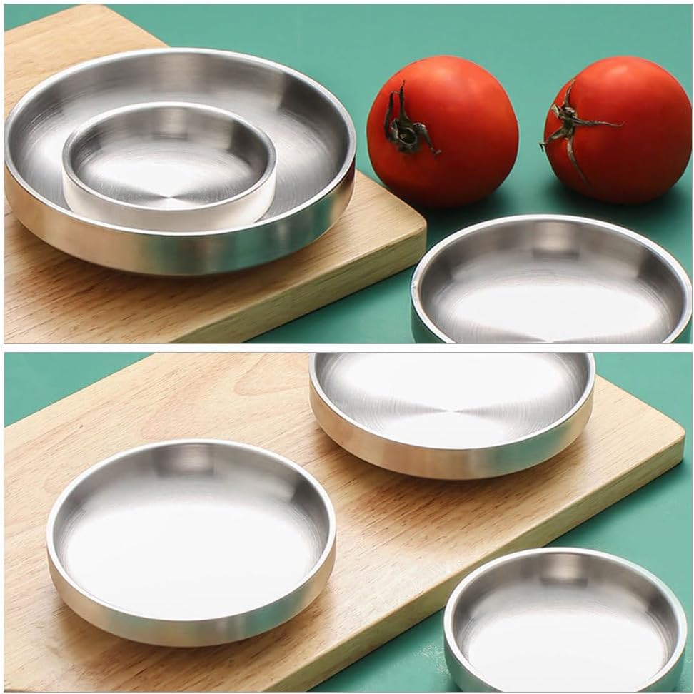 Hemoton 2 Pack Korean Stainless Steel Kimchi Dipping Sauce Plates Multi-Use Seasoning and Appetizer Side Dish Plates for Home and Restaurant Dining