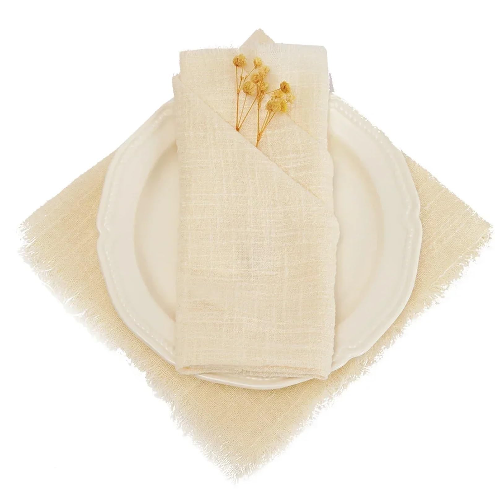 Cotton Table Napkins, Burrs Napkins 50pcs 32x32cm Multicolor Gauze Cotton Tea Towel Wedding Decor(50pcs Beige)