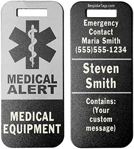 Medical Alert Tag Medical Equipment - Customized Engraved Info (Black)