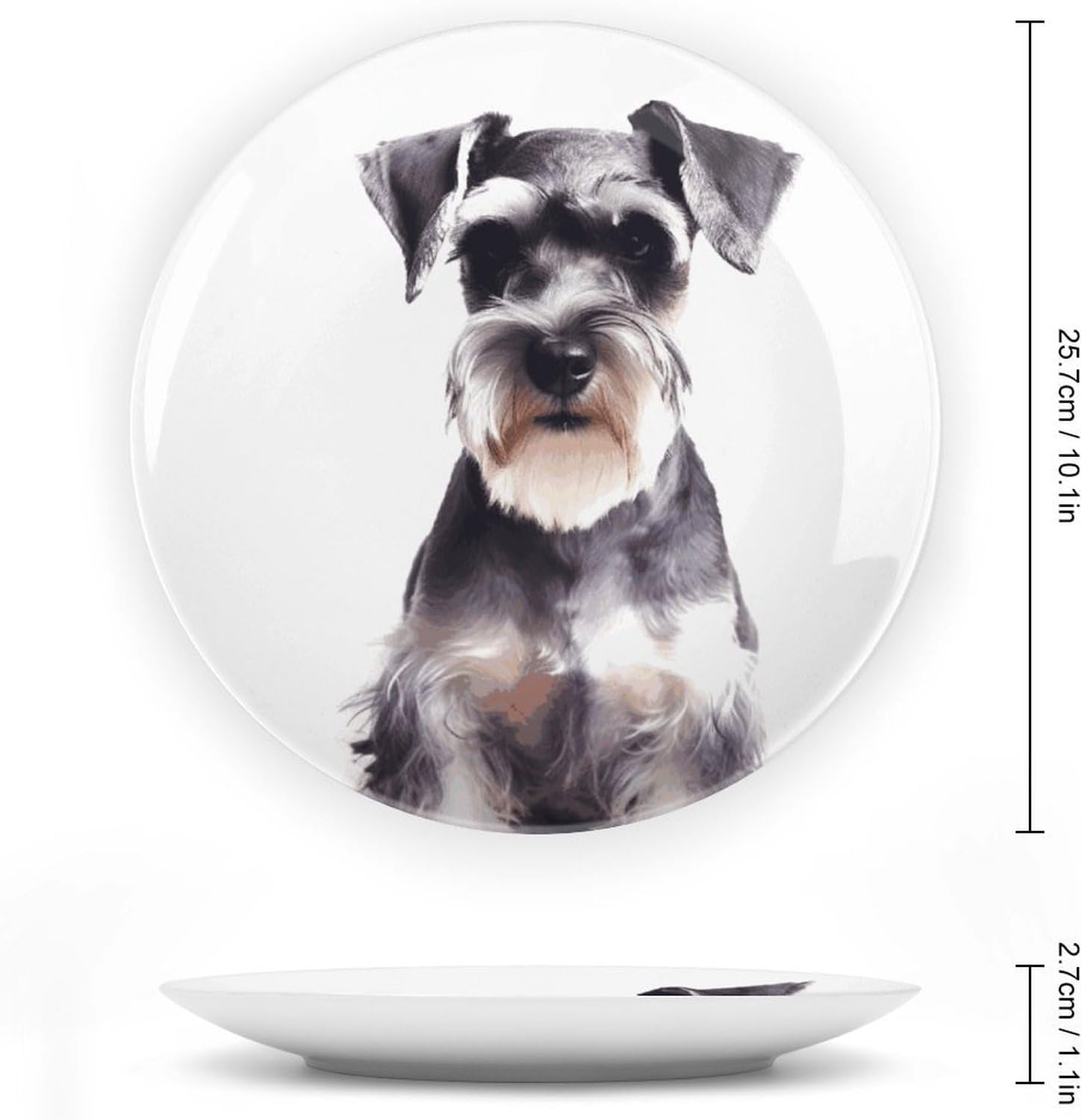 Well-behaved Schnauzer Ceramic Decorative Plate for Office Decor, Chinese Style Decorative Dish with Stand, Dinner Dish Decorative Plates for Wall Hanging Bone Collections Plates 10inch