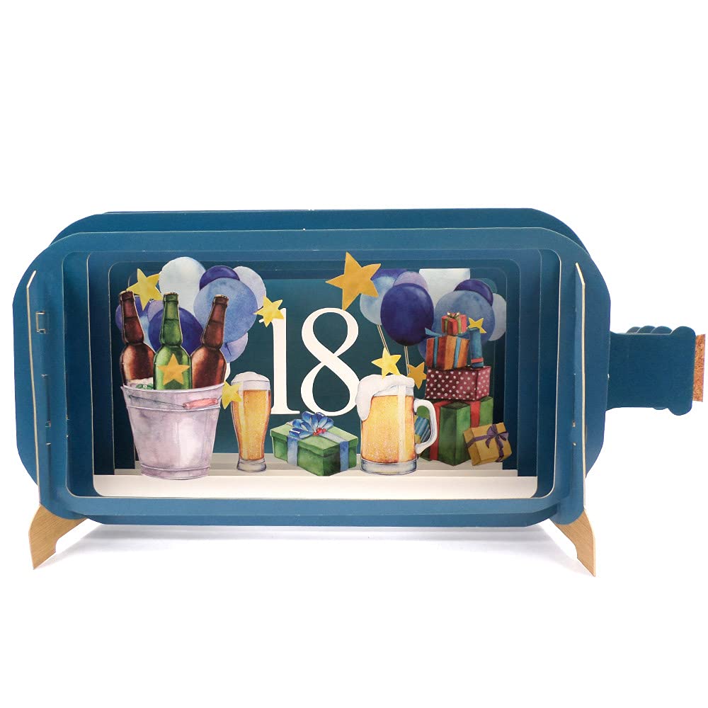 Message in A Bottle Beer 18th Pop Up Birthday Greeting Card by Alljoy Cards MIB096 MIB096