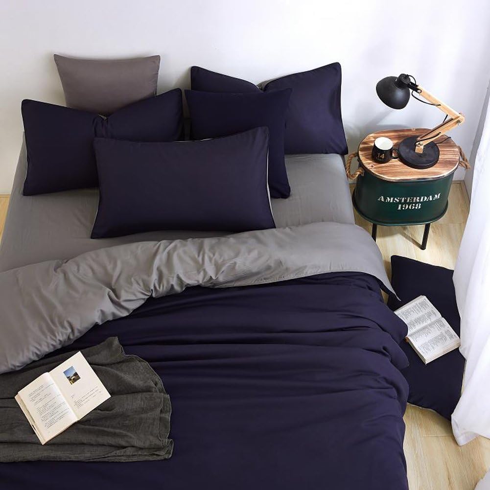 Earthbay Duvet Cover & Pillowcase Bed Set Simple Style Navy Blue 135 X 200CM (Single)