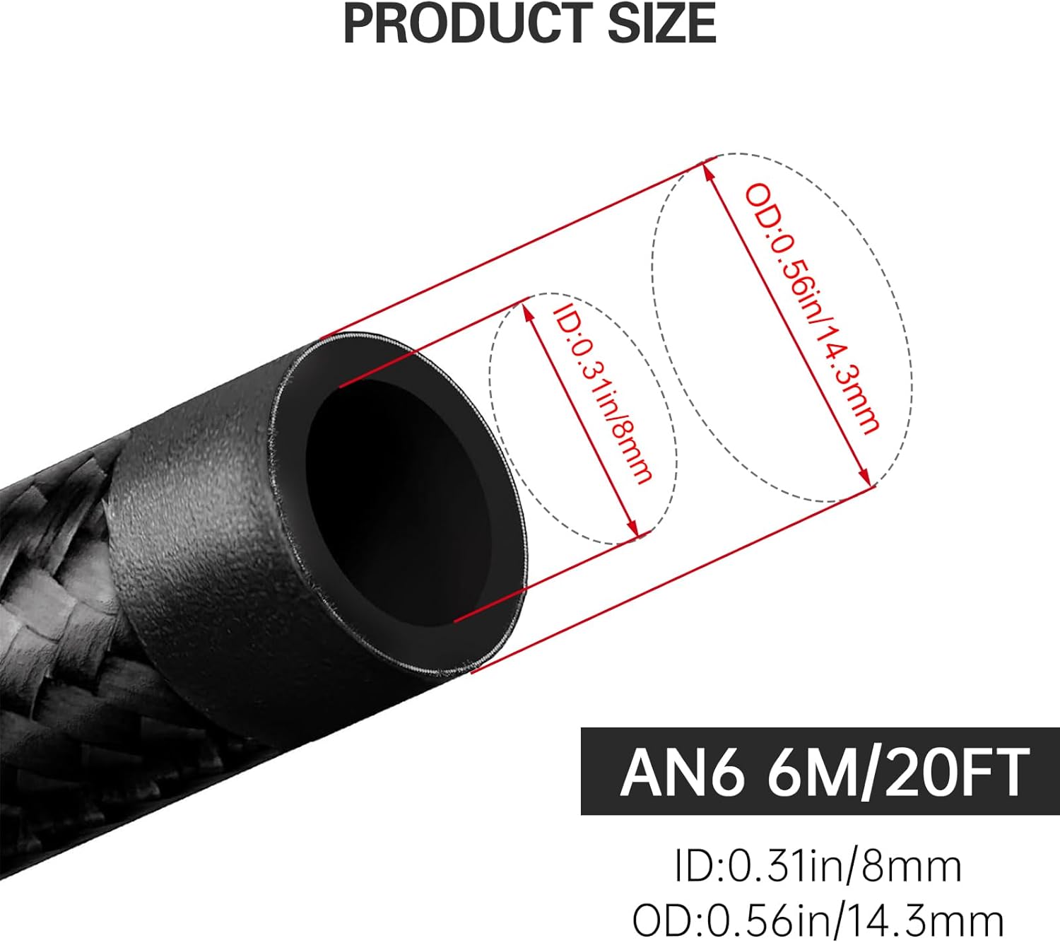 6AN Fuel Line Kit, Black High Performance Hose, 6AN Nylon Braided Fuel Line Kit CPE 20FT 6AN Premium, Includes Fittings and Mounting Hardware, General Motors Fuel Systems (20ft, 6AN)