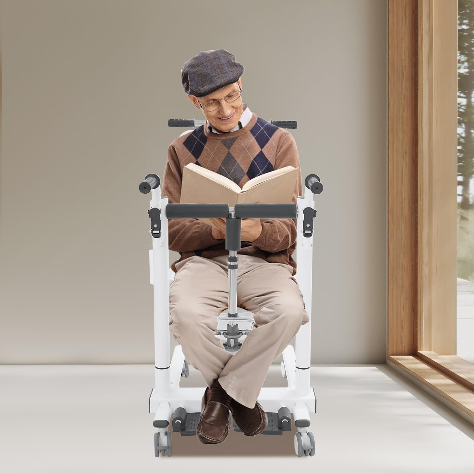 Silla elevadora hidráulica para pacientes, asiento plegable de 180° | Altura ajustable con cinturón de seguridad y soporte de infusión para familias y hogares de ancianos