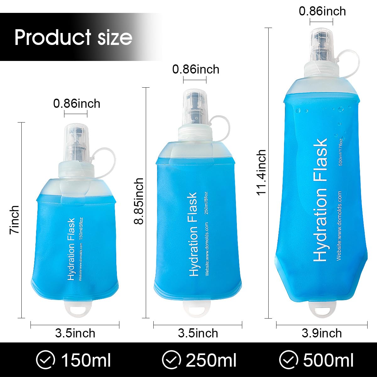 WILDREEDS Miękka butelka TPU 500 ml, składana miękka butelka na wodę do nawodnienia, kamizelka do biegania, składana butelka na wodę do wędrówek, jazdy na rowerze, wspinaczki, 2 szt., niebieska