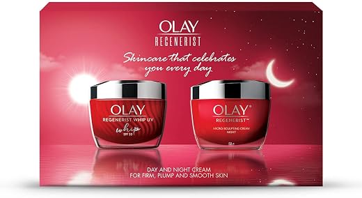 Olay Regenerist Giftpack - Whip Day Cream with 50g + Microsculpting Night Cream 50g | Hydrated &amp; Bouncy Skin | With Hyalur...