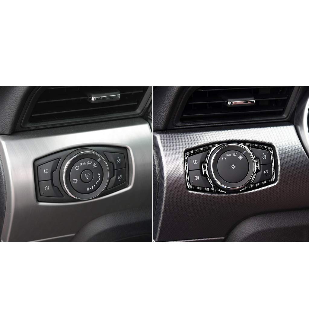 Real Premium Carbon Fiber Compatible with Ford Mustang GT 2015-2023 2016 2017 2018 2019 2020 2021 2022 Car Headlight Switch Button Frame Cover Stickers Decal Interior Trim Accessories
