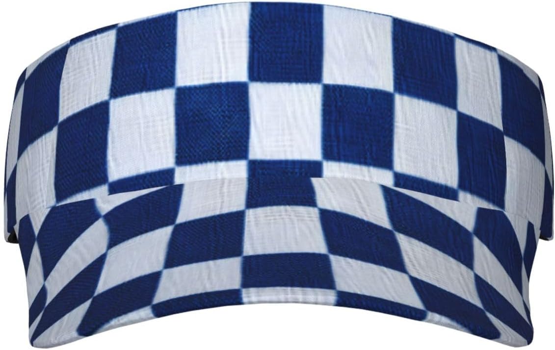 (Blue and White checkered1) Adult Sun Visor Hat Adjustable Open Top Sports Cap Breathable for Men Women Beach Vacation Essentials