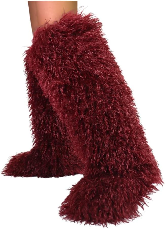 Liliana Women Over the Knee Thigh High Faux Fur Boots, Tall Fashion Fluffy Furry Boots