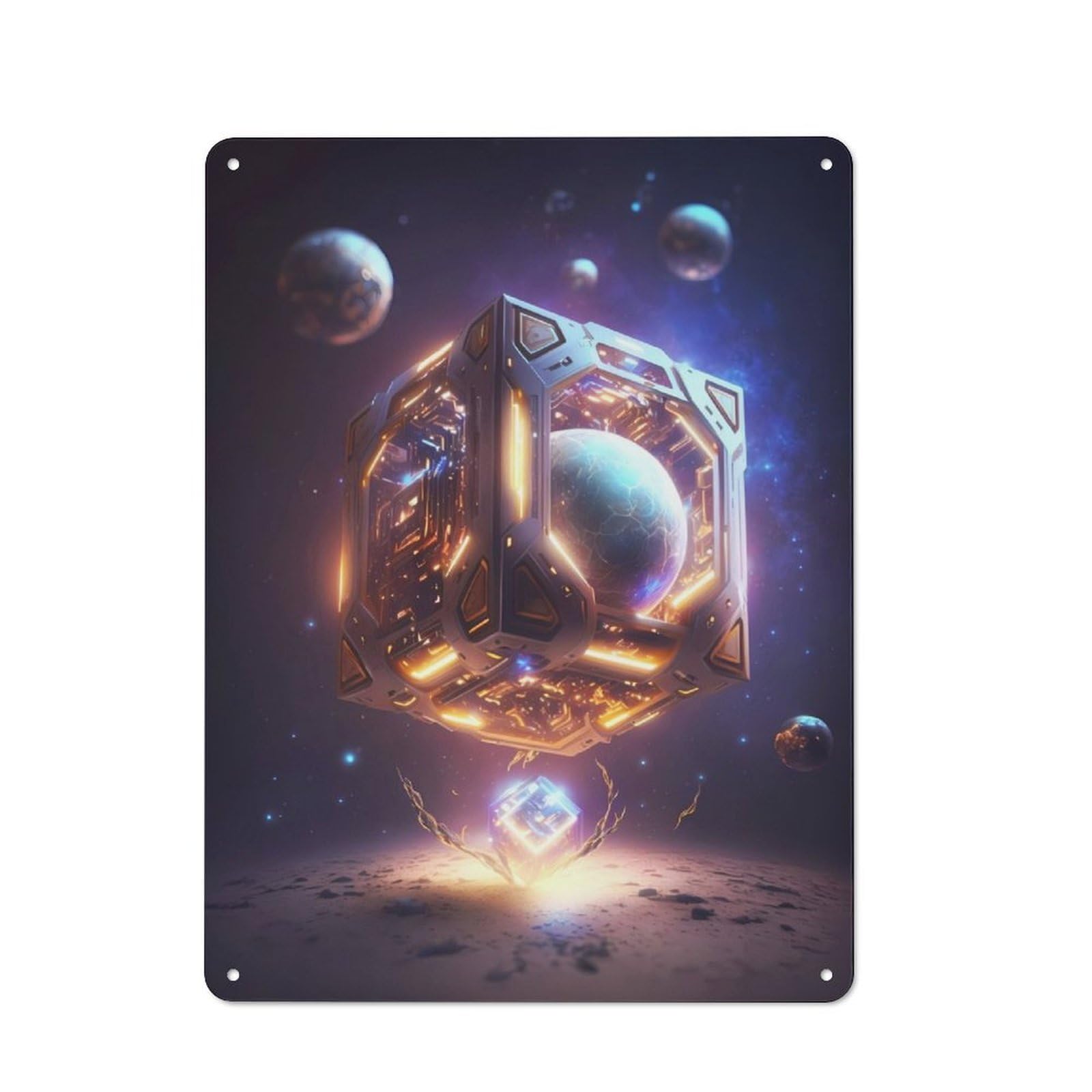 Junmoney Tesseract Planet Industrial-Style Tin Sign 40X30cm For Garage Or Workshop, For Garage, Workshop And Man Cave Decoration