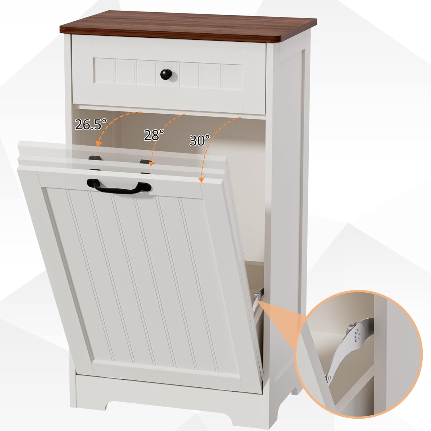 AHB 10 Gallons Tilt Out Trash Cabinet, Hidden Trash Can Kitchen Wooden Tilt Out Pet Proof Hidden Trash Bin for Kitchen Living Room,White