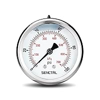 Vista 19 de SENCTRL Medidor de baja presión relleno de líquido de glicerina libre de plomo de 160 Psi, tamaño de esfera de 2.5", montaje inferior NPT de 1/4