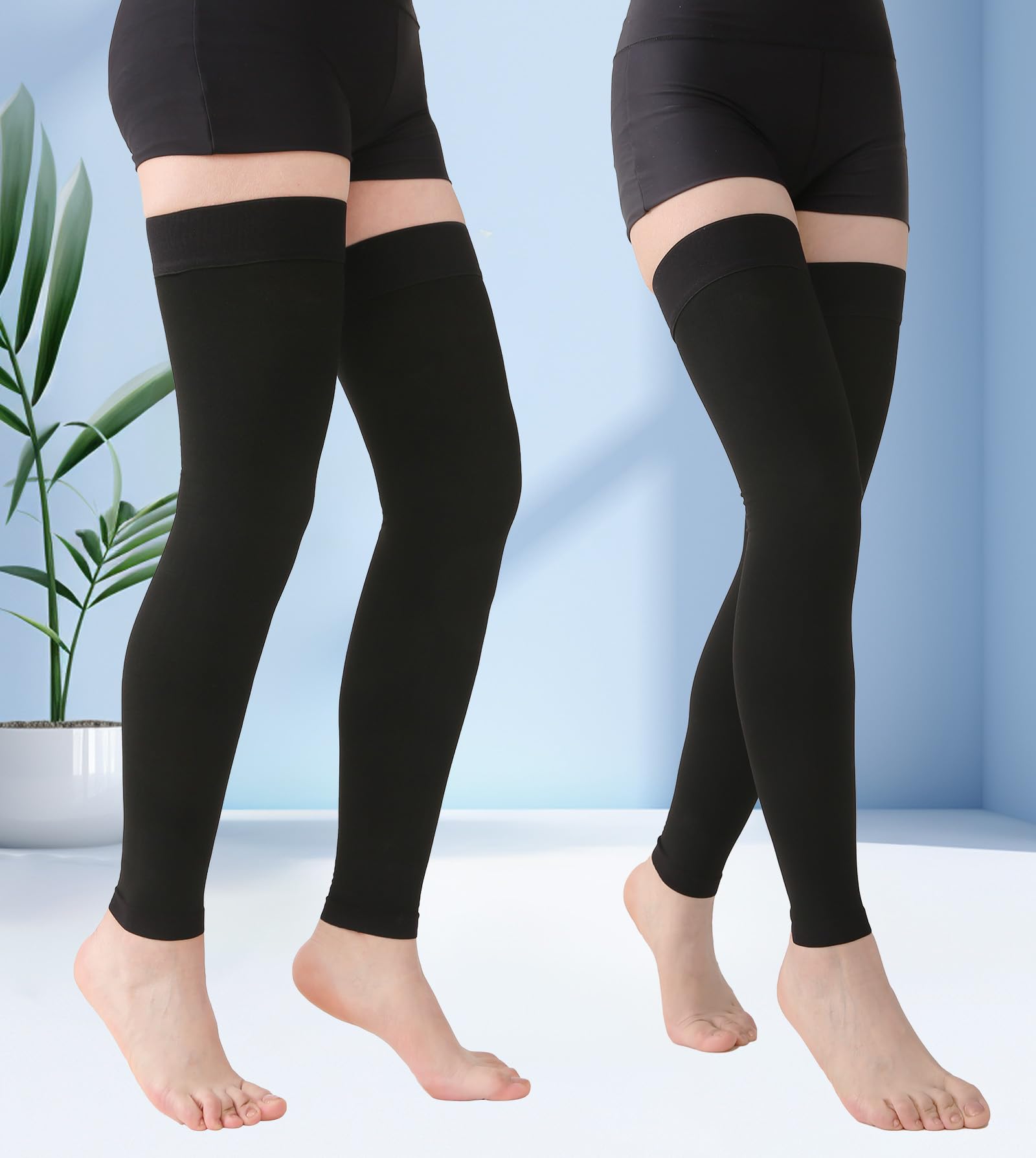 Medias de compresión hasta el muslo sin pies, mangas de compresión unisex para pierna alta, 20-30 mmHg, compresión graduada opaca