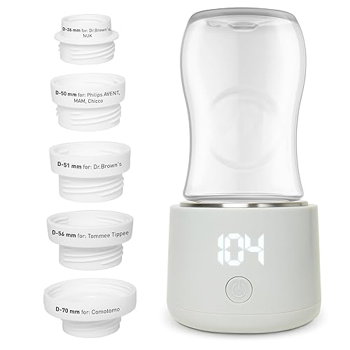 Calentador de biberones portátil con 5 adaptadores, calentador de botellas de viaje recargable de calentamiento rápido con control de temperatura,