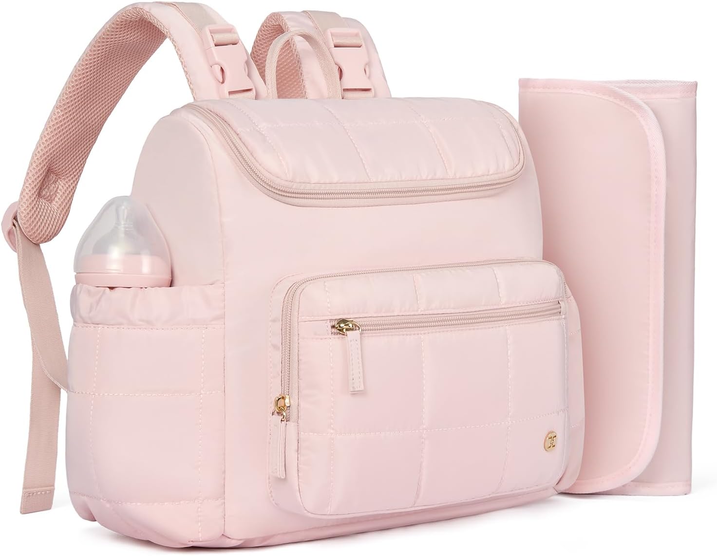 Telena Diaper Bag Mini Diaper Backpack with Changing Pad, Puffer Baby Travel Bag with Insulated Pockets, Stroller Straps, Black