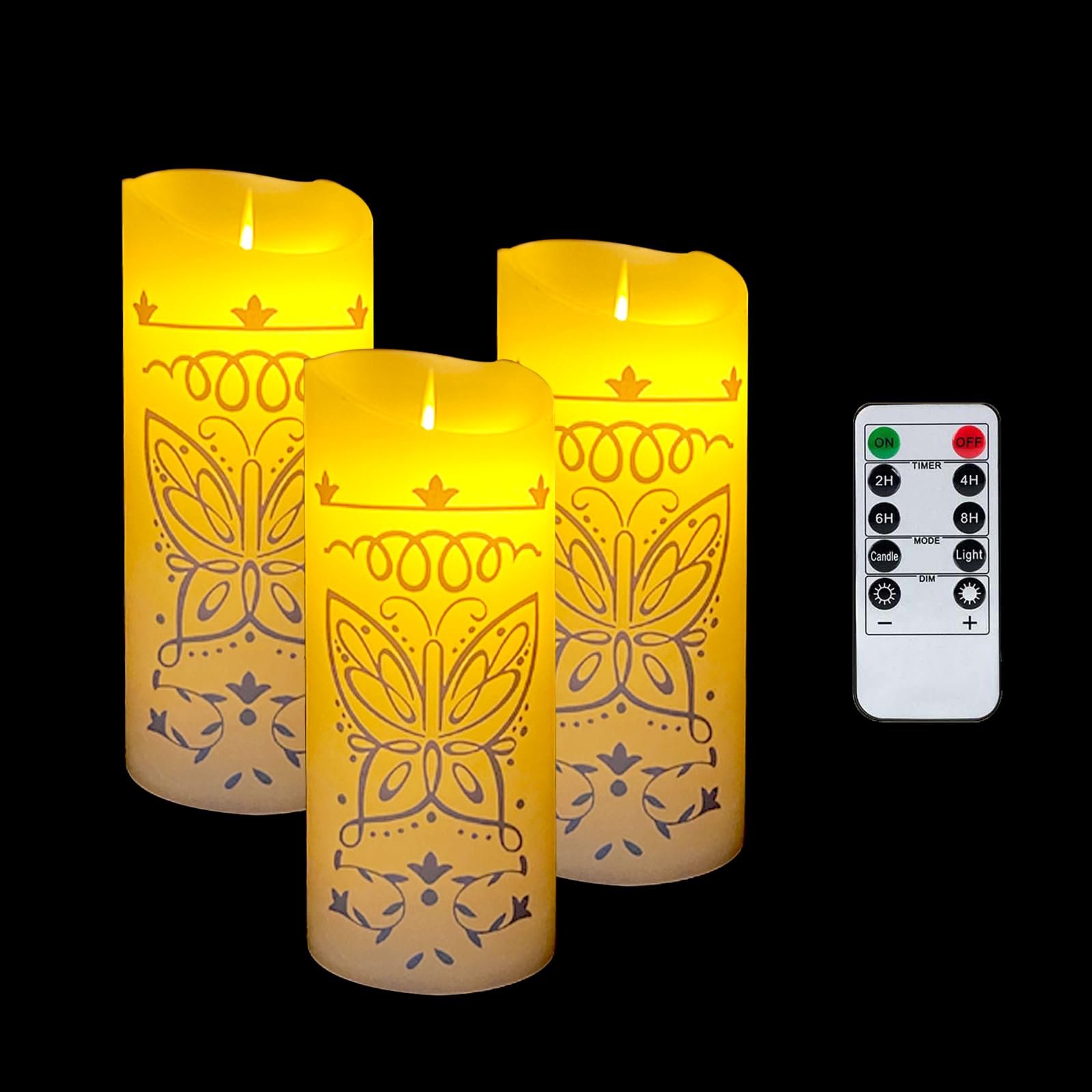 KQZFAB3PC Miracle Candle,Flameless Butterfly Pattern Plastic LED Magical Wobble Candle