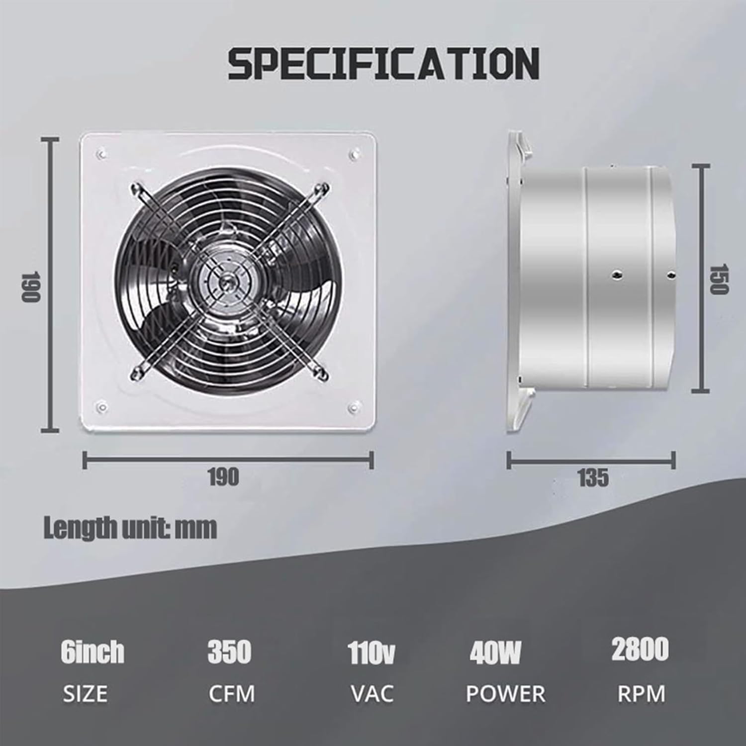 6 inches, 2800RPM Low Noise Kitchen Exhaust Fan 4 Inch-10 Inch High Air Flow Metal Ventilation Fan for Workshop,Loft (8 Inch-80W)