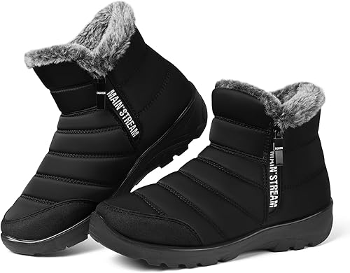 SHIBEVER Botas de nieve de invierno para mujer botas cálidas con forro de piel impermeable para caminar al aire libre, cómodas botas de tobillo con