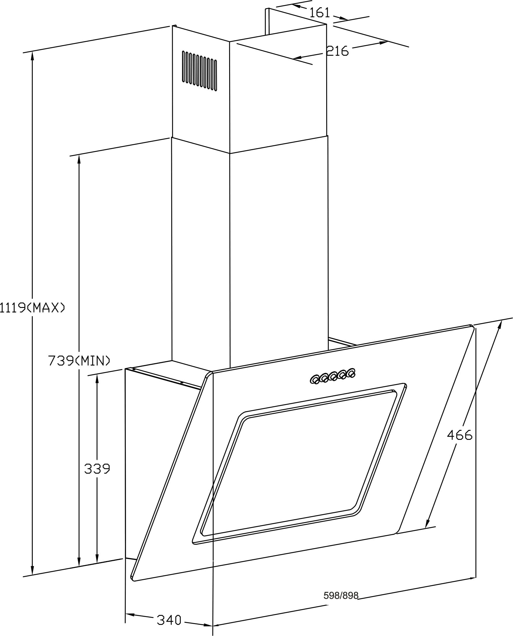 Respekta Cappa Cucina Inclinata Con Spazio Per La Testa, Cappa Cucina Verticale 90 Cm, Scocca In Metallo Con Vetro Bianco, Funzione Di Scarico E Ricircolo, CH22010,90wbz, B, 54 – 62 Db