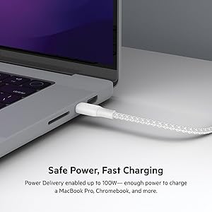 Belkin USB C to USB C Cable, 6.6ft, 100W - Type C Charger, iPhone Charger Cord, Soft, Braided, Flexible for iPhone 17, Galaxy S25, Pixel 10, Airpods, iPad Pro, Tablet & More, Travel Essentials - White