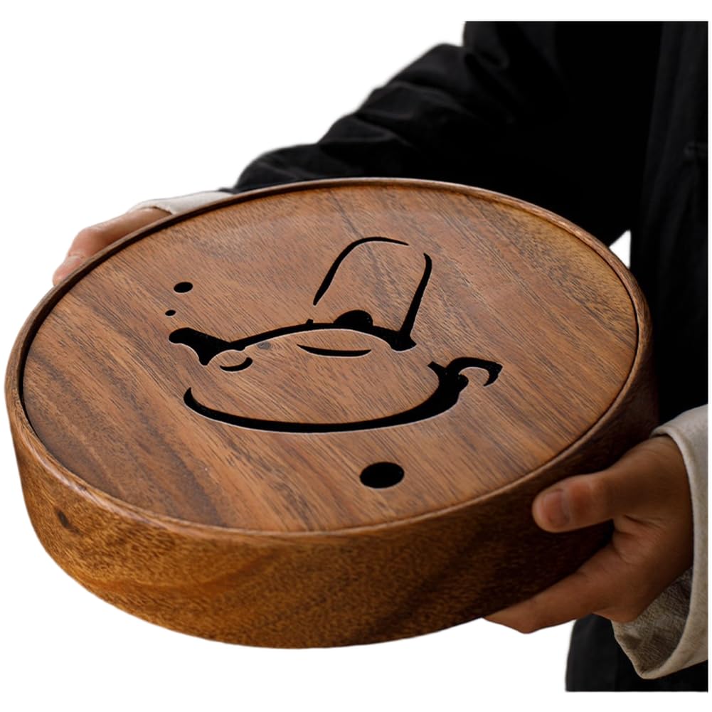 Bandeja China para té Kungfu, Bandeja for té, Recipiente for Agua de Drenaje, Nogal, 25 cm de diámetro, 5 cm de Altura