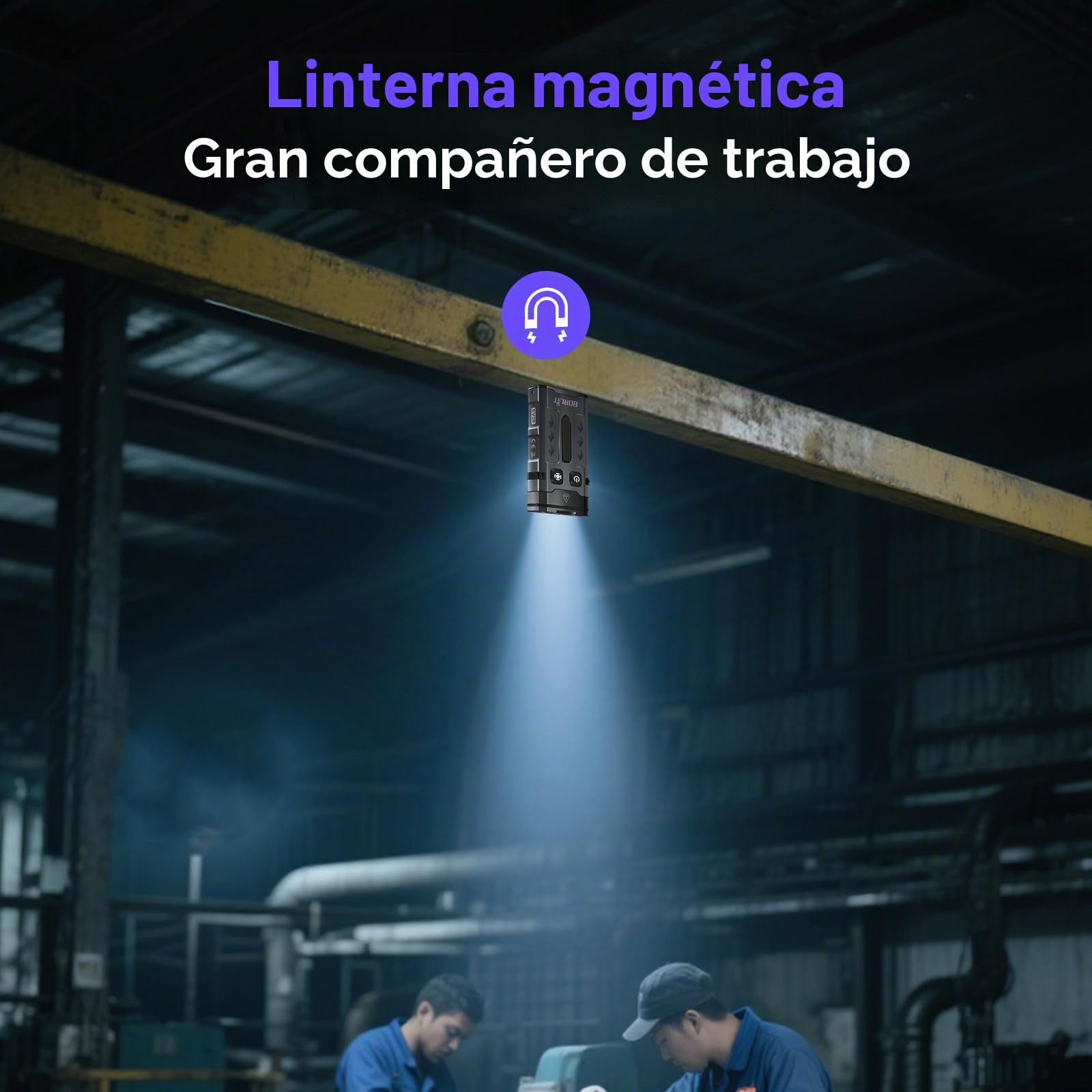 BORUIT EV20L Mini Linterna con Viga Verde, 1100 Lumen 13 Modos Linterna Recargable, con Clip, IP66 Impermeable, Base Magnética, para Camping, Reparación, Exterior, Emergencia