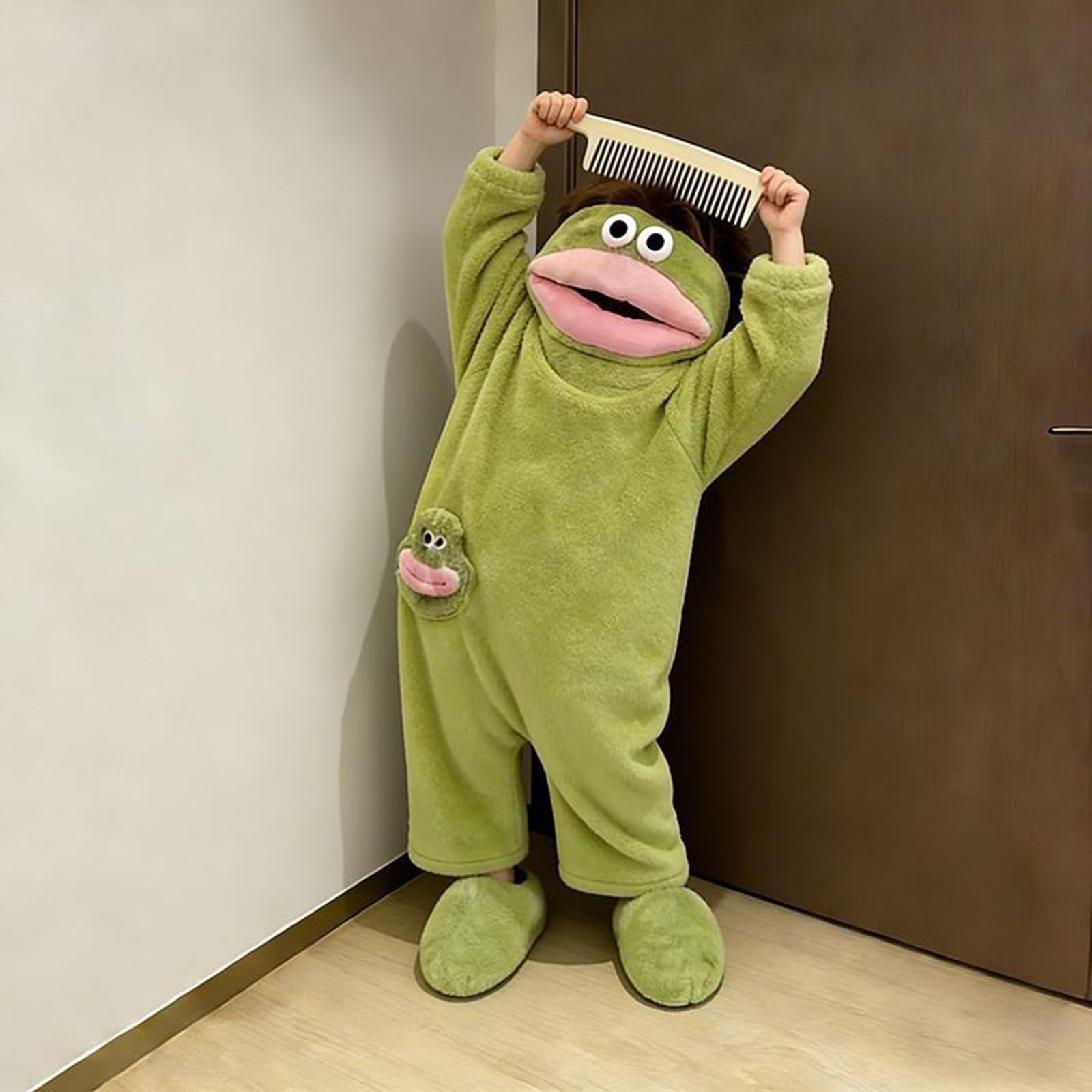 Générique Combinaison Pyjama Femme Homme Unisexe Silly Onesie Pyjamas Adulte Pyjama Peluche Verte Monstre Hooded Manches Longues Soft Plush Sleepwear Design Mignon Animé Loungewear Confortable