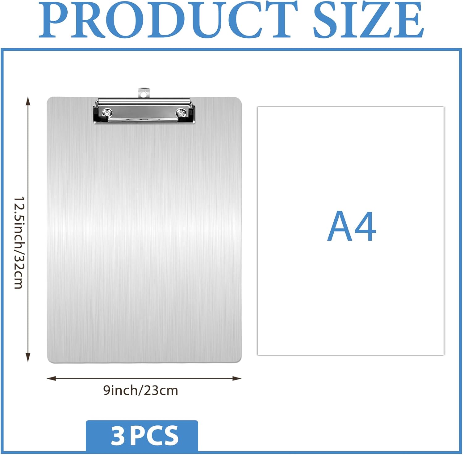 3 Pcs Metal Clipboard, Aluminum Office Clipboard Low Profile Clip Standard A4 Letter Size Metal Clip Board, for Laboratory, Jobsite, Medical, Office, Teach