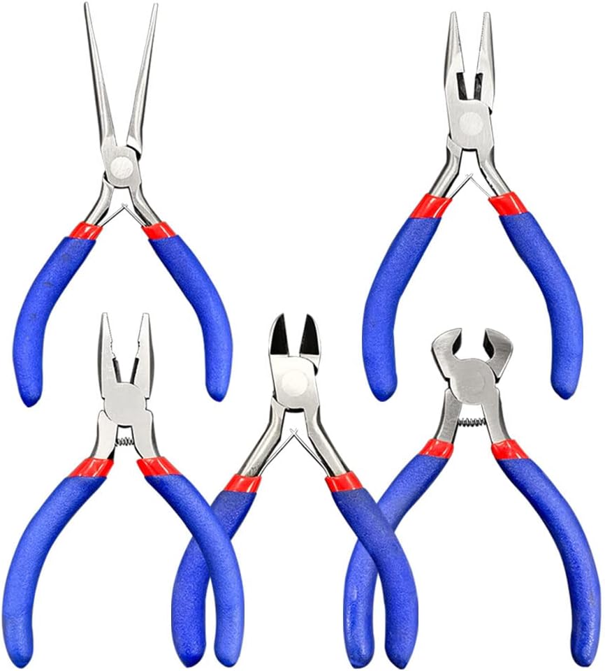 ORiTi 5 Pcs Mini Pliers Set, Multi-function Pliers Tool Set, Needle Nose Pliers, Long Nose Pliers, Linesman Pliers, Diagonal Pliers, End Cutting Pliers for Electronic Repair.