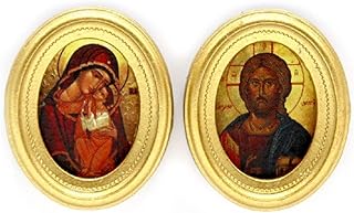 Melody Jane Dollhouse 2 Byzantine Religious Paintings Oval Gold Frames Miniature Accessory