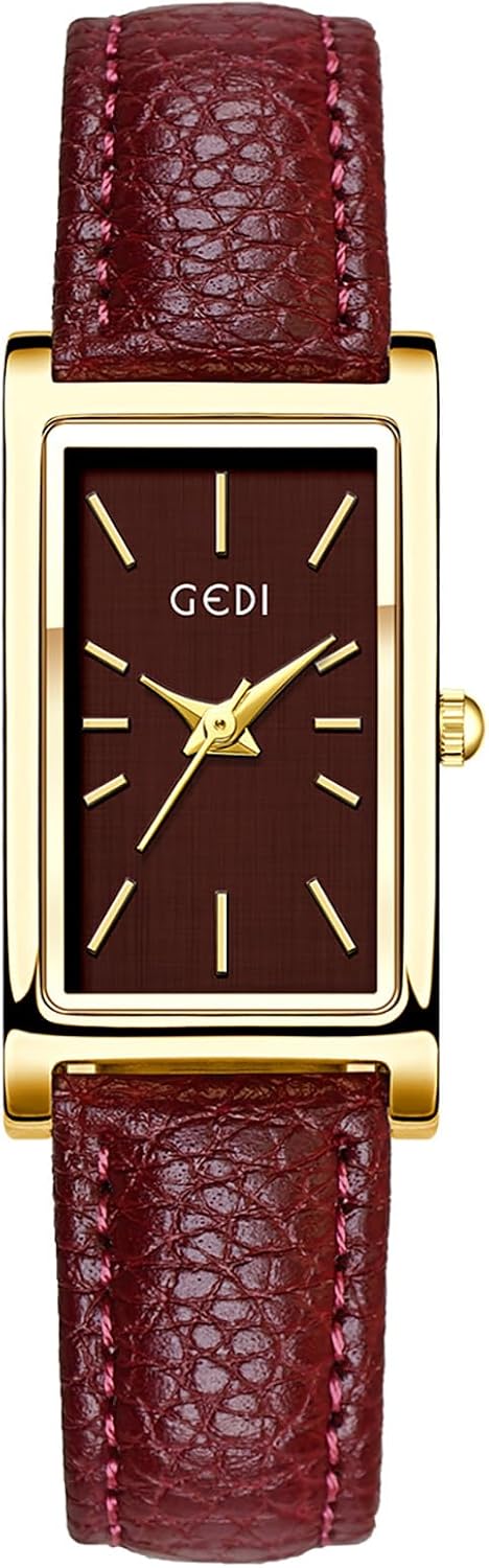 CARLIEN Dress Watch for Women Business Casual Square Ladies Quartz Watch with Genuine Leather Strap