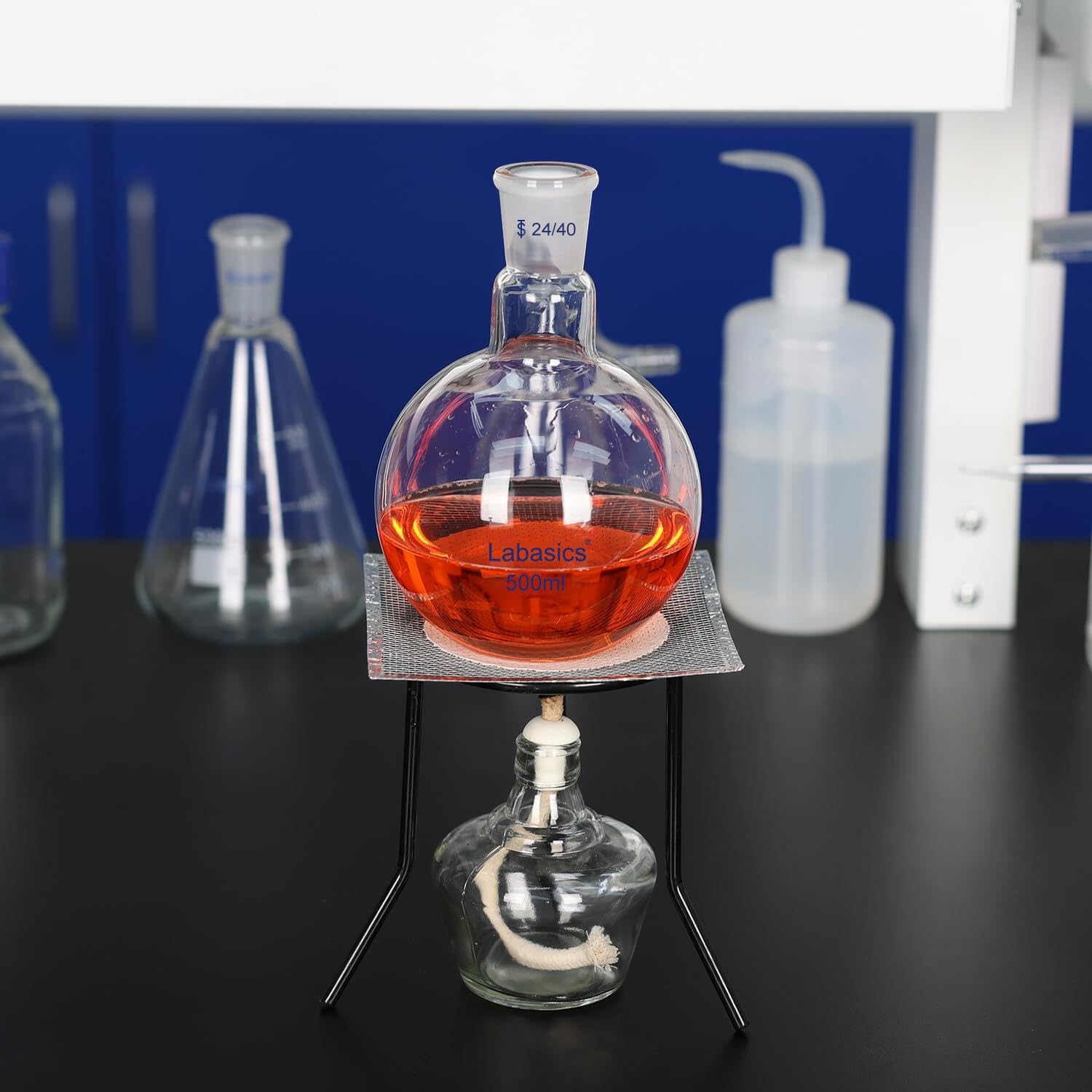 Labasics Verre 1000ml Ballon à Fond Plat avec col Unique, Single Neck Flat Bottom Boiling Flask Ballon D'ébullition avec Joint Extérieur Standard 24/40 (1000ml)