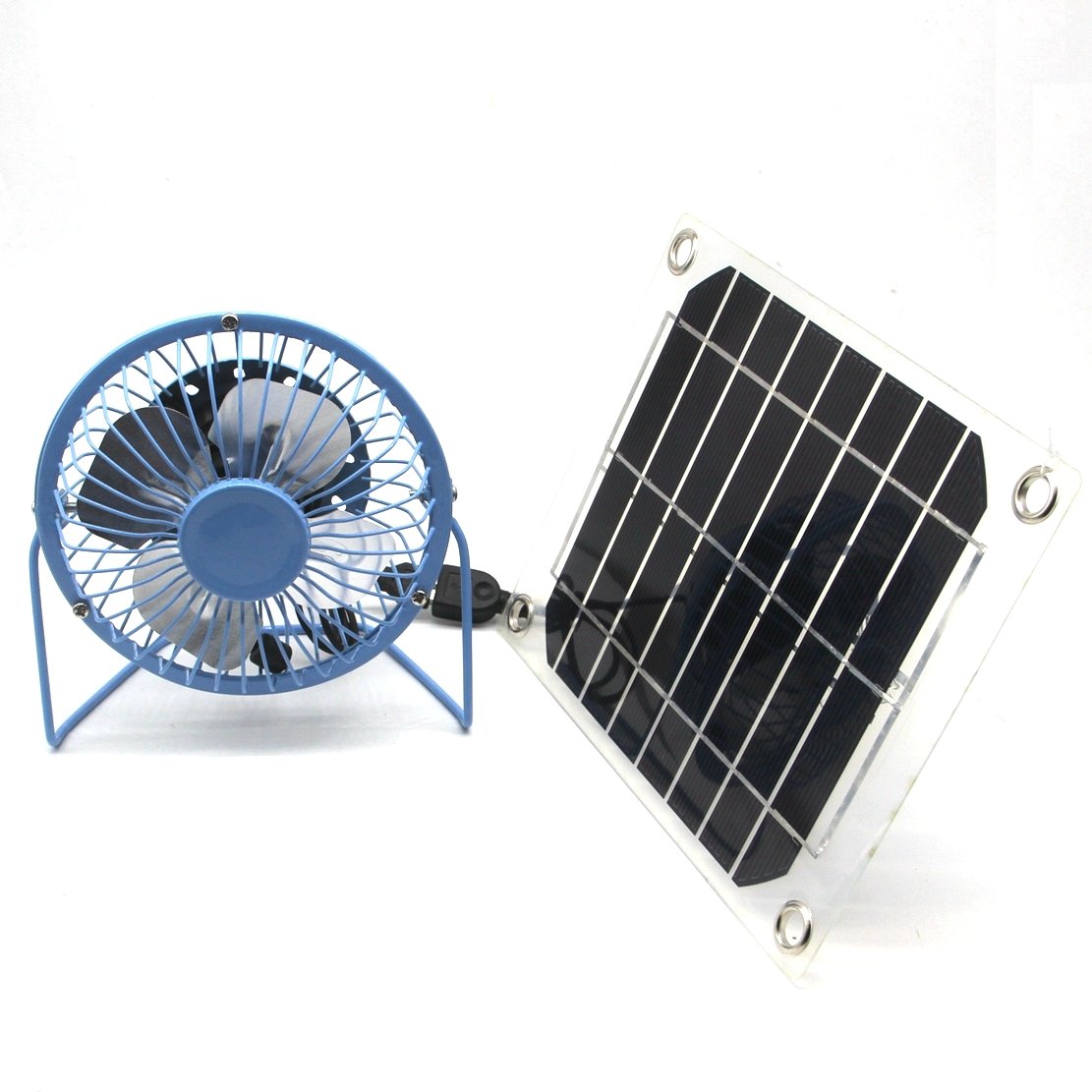 solar fan USB 5W Iron Fan 4 inch Cooling Ventilation Car Cooling Fan Blue for Chicken coop Camping Caravan Yacht Greenhouse Dog Hous