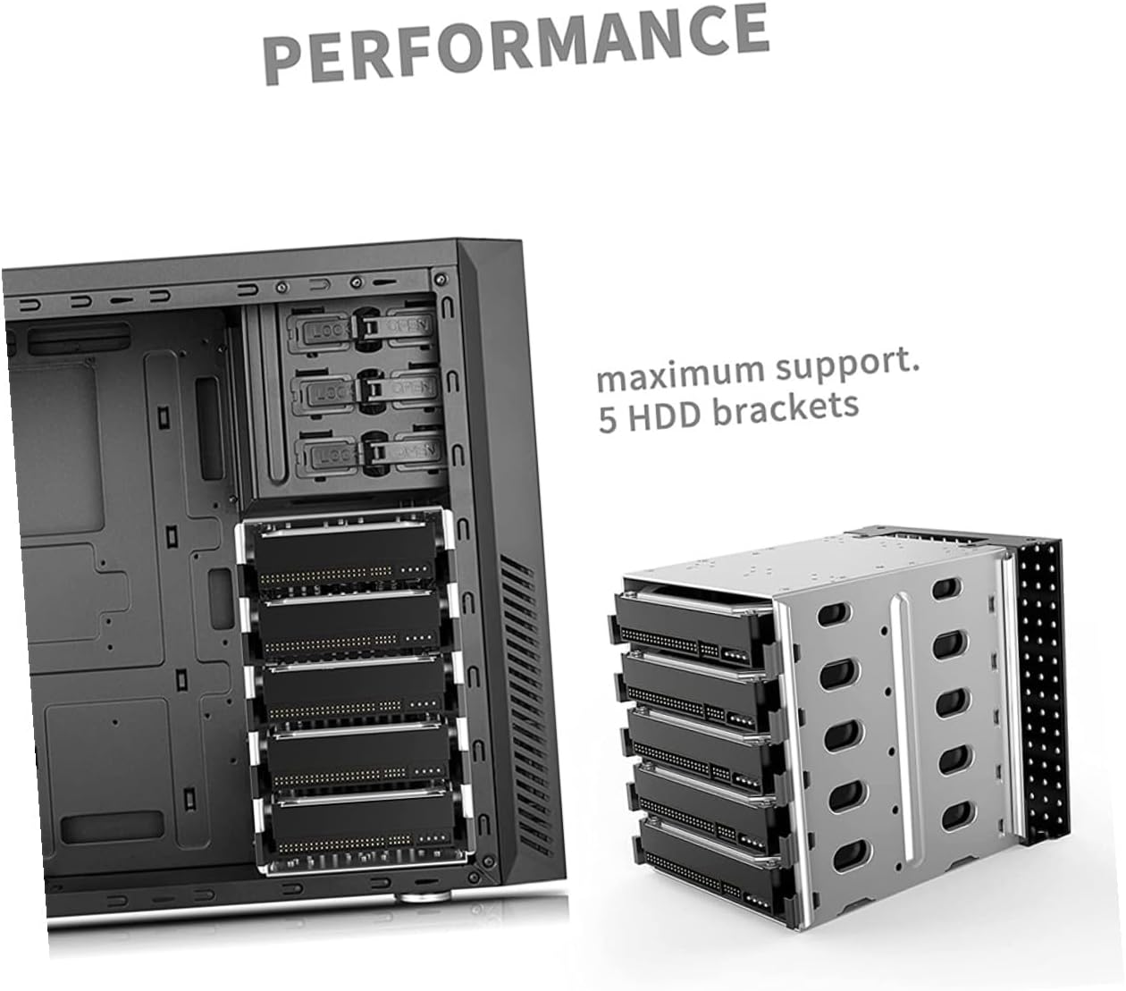5 Inch Hard Drive Cage Bracket with Fan 5-Layer HDD Mounting Rack for PC Case Optical Drive Bay Conversion Compatible with Chia Storage
