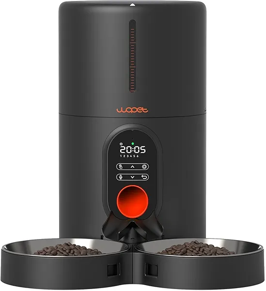 WOPET Automatic Cat Feeders 2 Cats - Timed Cat Feeder with Stainless Steel Bowl, Programmable 1-6 Meals Control, Dual Power Supply, Automatic Pet Feeder for Dogs and Cats