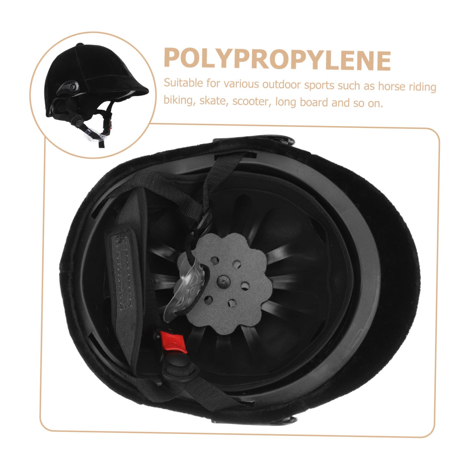 Casco per Polipropilene Equitazione Nero Ragazzi | Rotella di Regolazione Ventilazione Completa , Cinturino Mentoniero Regolabile , Paraorecchie Rimovibili