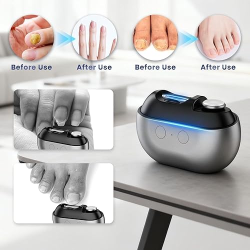 Miniatura 4 de Cortaúñas eléctrico para uñas, pulidor con clip de almacenamiento de luz LED, USB-C, recargable, 2 velocidades, cortador de uñas automático de