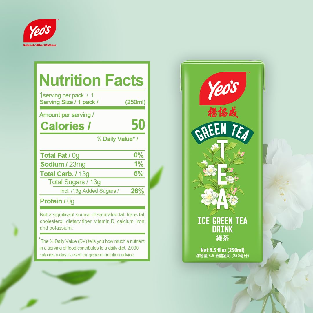 Yeo's Iced Green Tea Drink, 8.5 Oz (Pack of 24) Cartons - No Artificial Additives - Full of Antioxidants and Minerals - Aqueous Extract of Green Tea and Jasmine