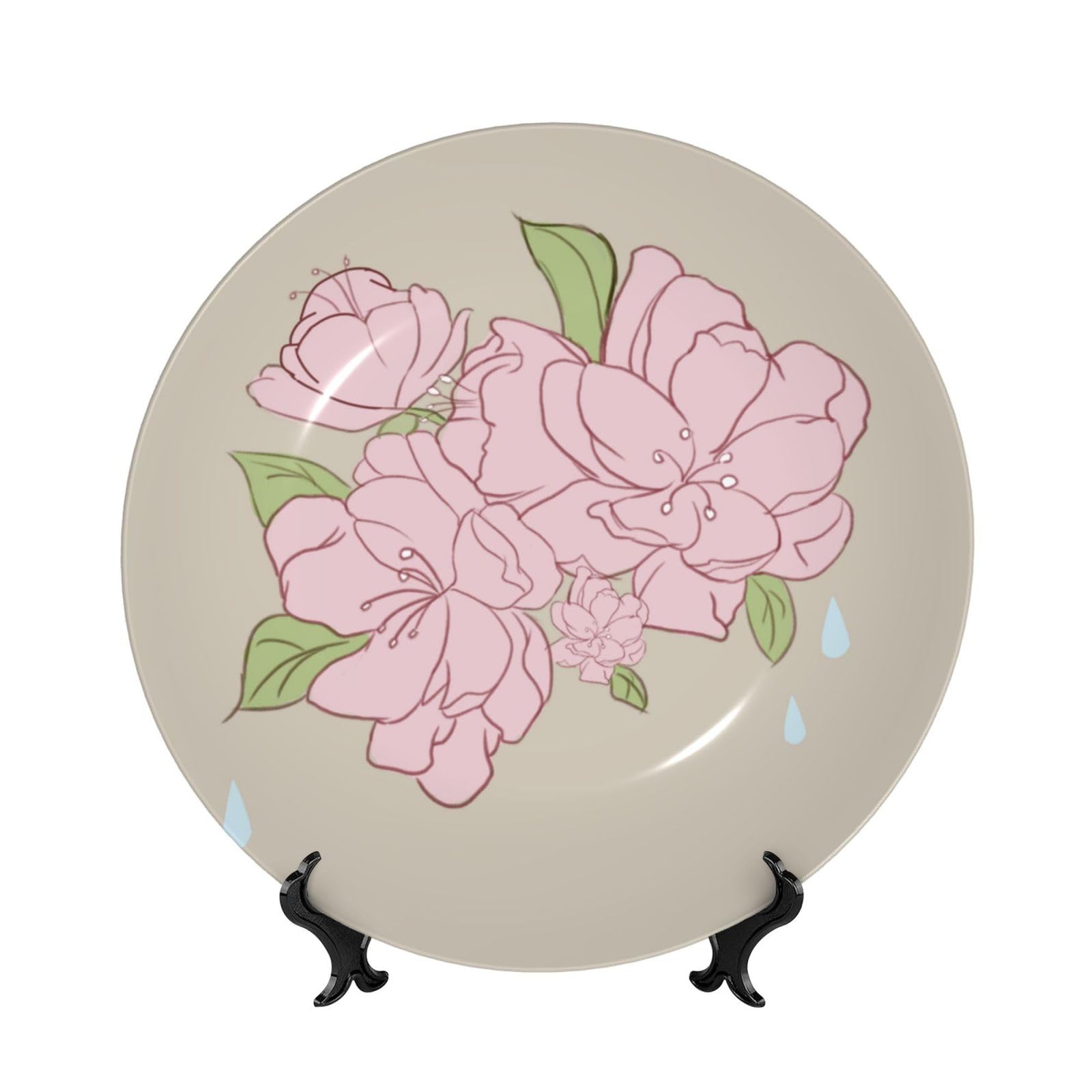 SXZVVBN Divided Peach Blossoms Bone China Decorative Plate Art with Stand Removable Adhesive Hanging for Home Office 7in