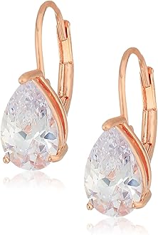 Sterling Silver or Gold Plated Sterling Silver Pear Cut Cubic Zirconia Leverback Earrings