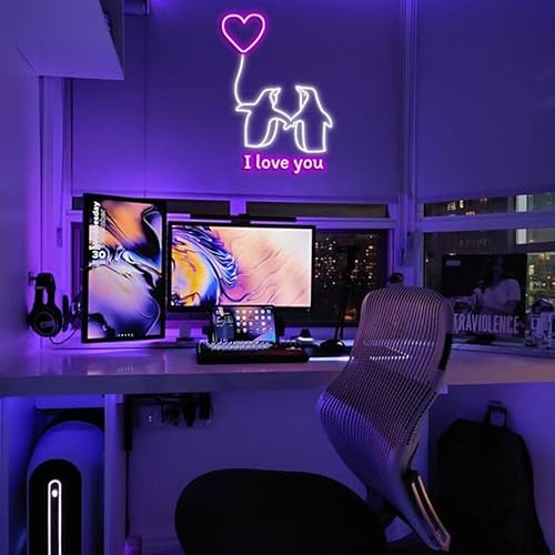 Letrero de neón de pingüino, letrero LED personalizado con texto en inglés "I Love You", para parejas, luz LED colgante para dormitorio, decoración