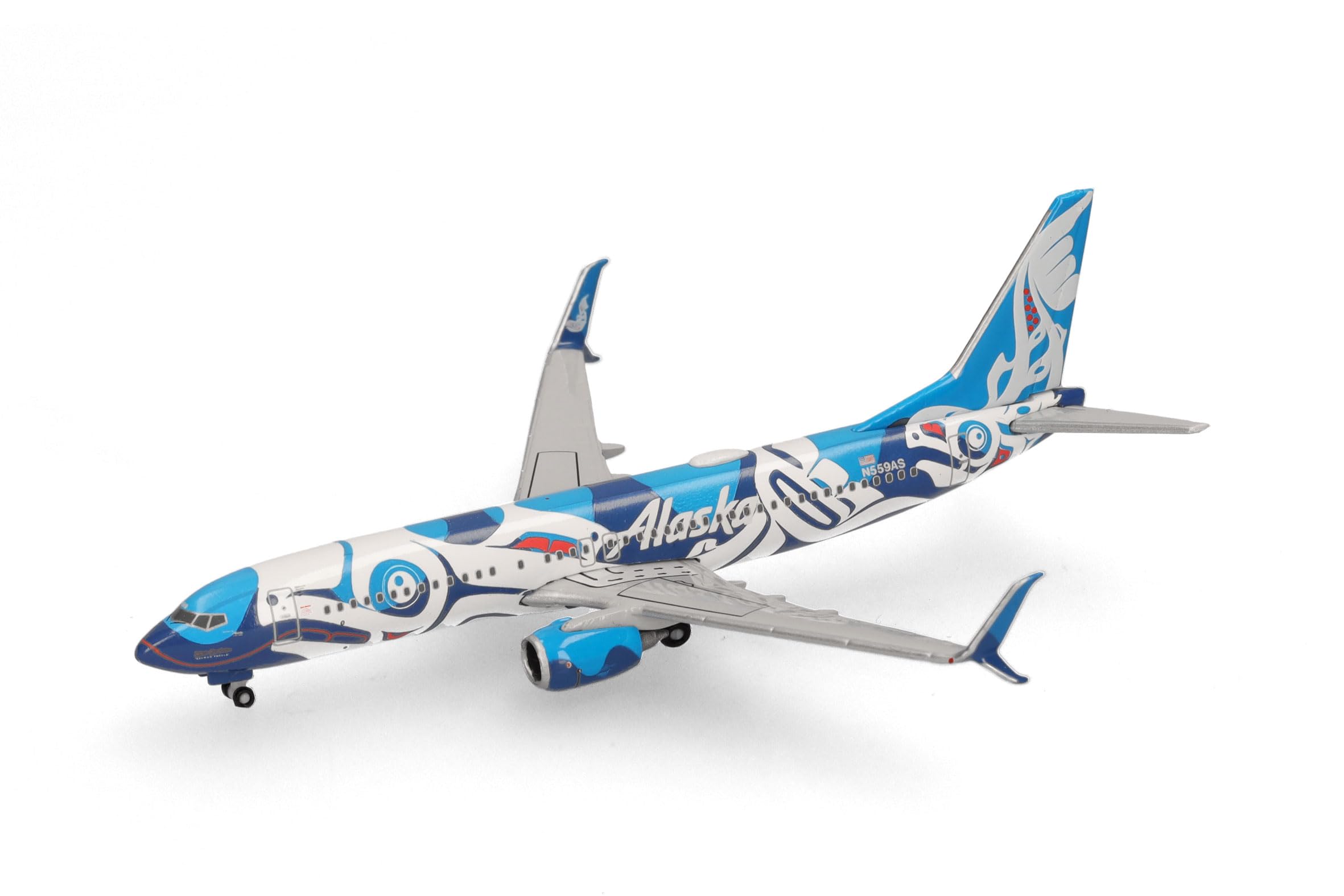 Herpa Model Airplane Boeing 737-800 "Xáat Kwáani (Salmon People)" Alaska Airlines, Miniature in 1:500 Scale, Collectible - Image 4